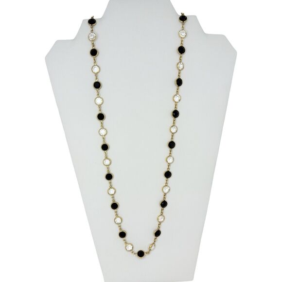 SWAROVSKI Bezel Set Clear & Black Crystal Necklace 36" Open Back Riviere Tennis - Picture 4 of 9